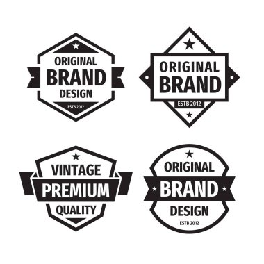 Design graphic badge logo vector set in retro vintage style. Original brand design, vintage premium quality. Promotion sticker. Retro vintage emblems. Black & white colors.