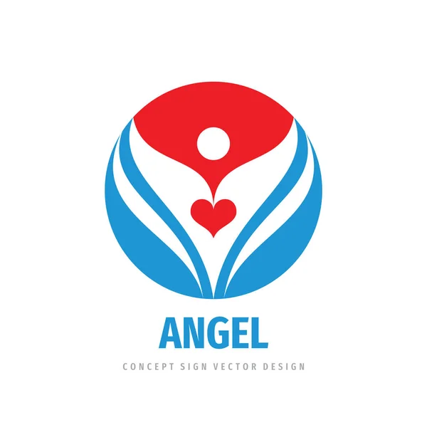 天使は赤いハートのロゴデザインが大好きです 人間の文字記号 翼のロゴマーク 正の開発アイコンのロゴ ベクターイラスト — ストックベクタ
