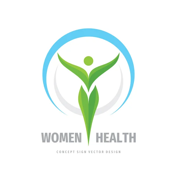 Women health logo template design element. Abstract human character business logo sign. Wellness happiness success logo symbol. Green nature leaves logo. Vector illustration.