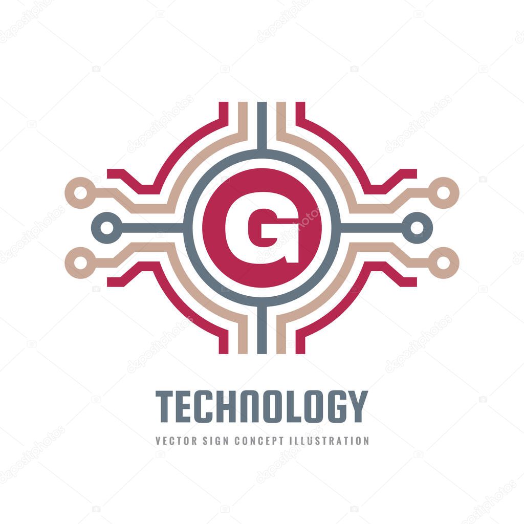 Technology concept logo template design element. Electronic computer network communication logo symbol. Letter G logo sign. Vector illustration.