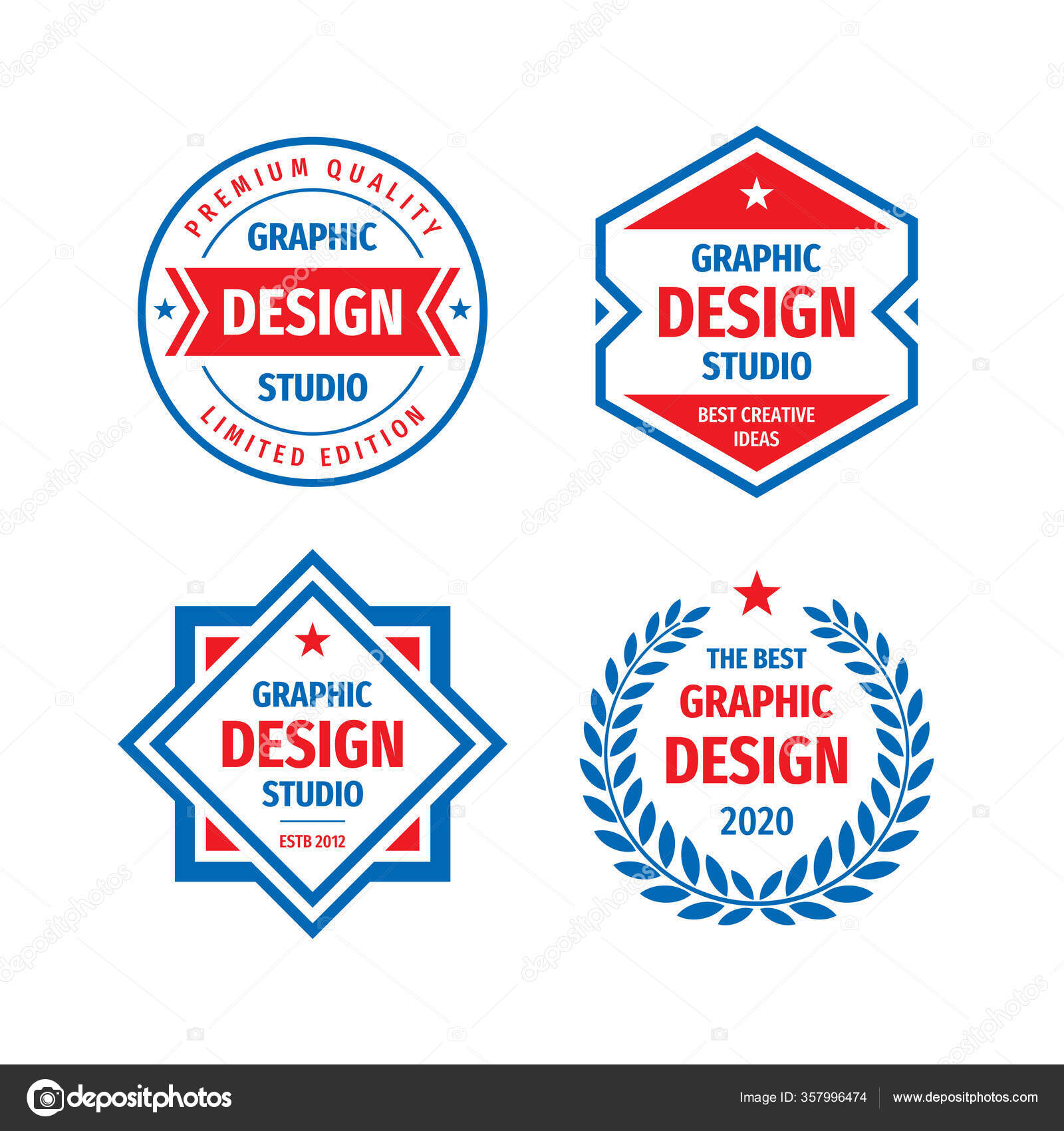 Graphic Design Studio Badge Logo Vector Set Retro Vintage Style Stock