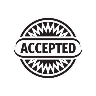 Siyah ve beyaz renklerde kabul edilen logo tasarım elemanı. Onaylanmış amblem işareti. Vektör illüstrasyonu. 