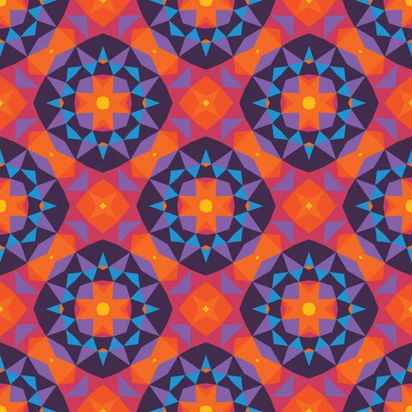 抽象幾何学的背景 シームレスなパターン設計 バイオレット ライラック ブルー オレンジ モザイク装飾花構造 ベクターイラスト — ストックベクタ