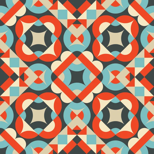 Abstrakter Geometrischer Hintergrund Nahtlose Mustergestaltung Blaue Rote Und Beige Farben — Stockvektor