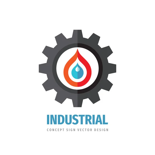 Industrial Logo Template Design Gear Icon Logo Water Drop Fire — Stock Vector