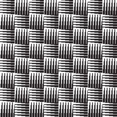 Siyah & beyaz renklerde arka plan geometrik soyut tasarımı - grafik illüzyon tarzında kusursuz vektör deseni. Çizgiler kare şeklinde.