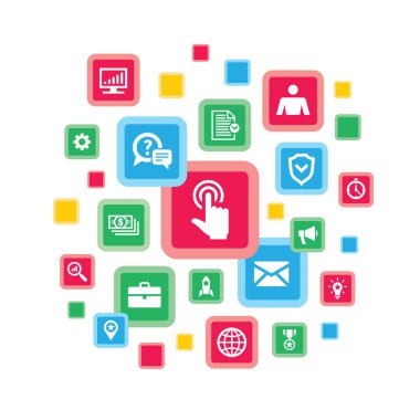 Bilgisayar Teknolojisi Konsepti Bayrak Tasarımı. Dokunma pedi. Elektronik haberleşme grafik düzeni. Reklam afişi. Vektör illüstrasyonu.