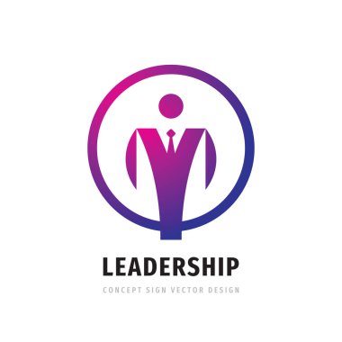 Liderlik logosu şablonu tasarımı. İnsan konsepti simgesi logosu. İş adamı yaratıcı logo işareti. Müdür logosu sembolü. Vektör illüstrasyonu. 