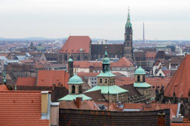 Nuremberg, Almanya. Eski Nuremberg kasabasının panoramik manzarası. Şehir manzarası.