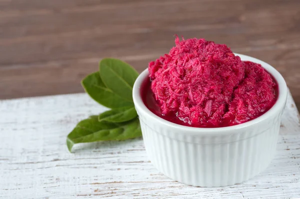 Homemade Horseradish Beetroot Juice White Plate Hot Spicy Seasoning Fermented — Stock Photo, Image