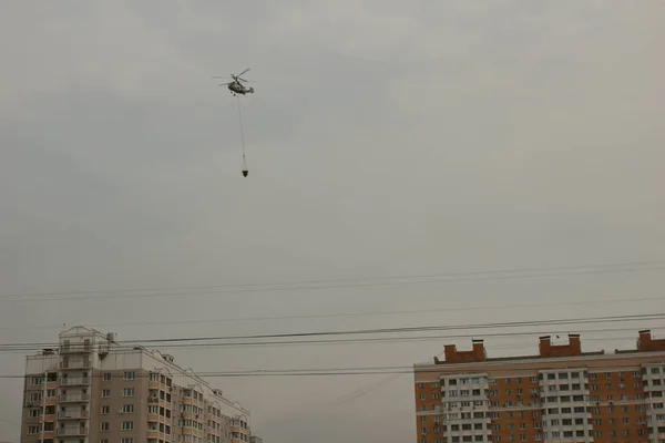 Московский Район Кунцево Облачно Высотным Зданием Вертолета Небе Пожар — стоковое фото