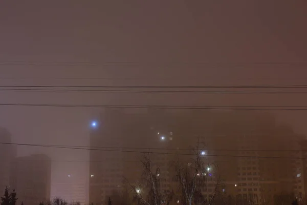 Moscou Cidade Distrito Kuntsevo Edifícios Altos Nevoeiro Noite — Fotografia de Stock
