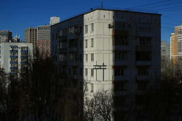 Moskwa Ulica Tekstury Budynku Dziewięć Pięter Domów Mieszkalnych Obszaru Kuntsevo — Zdjęcie stockowe