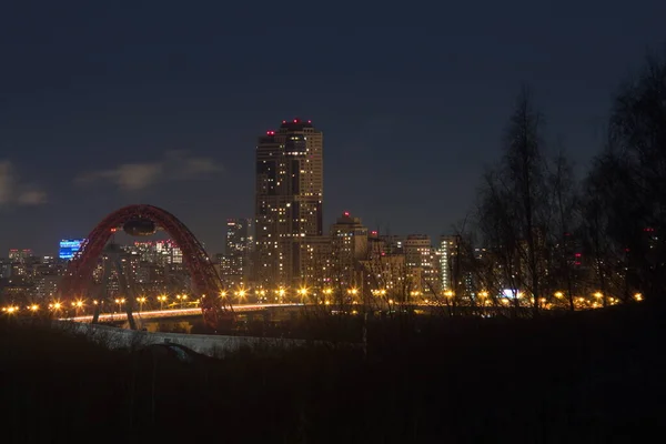 Νυχτερινή Μόσχα Θέα Από Τους Λόφους Krylatsky Μια Γραφική Γέφυρα — Φωτογραφία Αρχείου