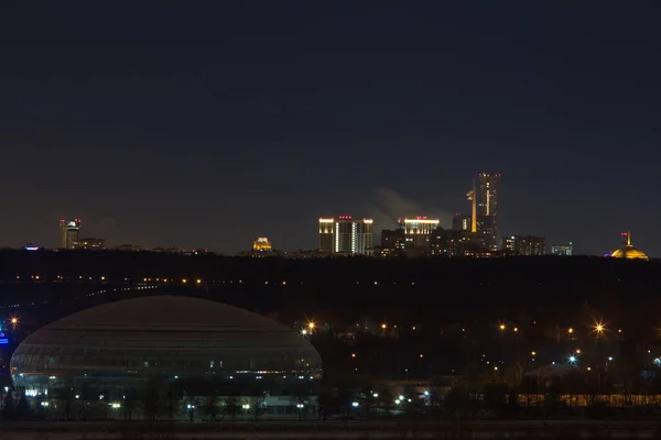 Noche Moscú Ciudad Vista Desde Las Colinas Krylatsky Edificios Gran — Foto de Stock