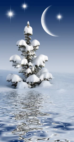 Árbol de navidad en el cielo nocturno —  Fotos de Stock