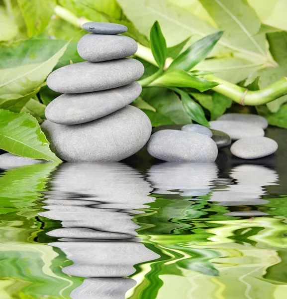 Wellness-concept met zen stenen en bamboe weerspiegeld in het water — Stockfoto