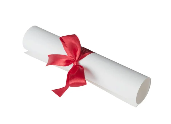 Paper scroll with red bow — Stock Photo, Image