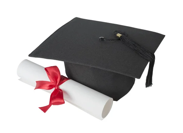 Graduate hat and paper scroll — Stock Photo, Image