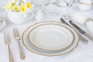 Lüks porselen, gümüş ve bahar çiçekleri