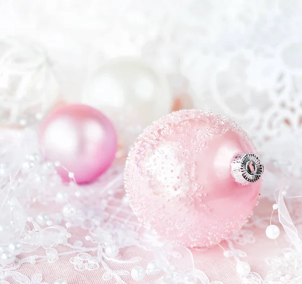 White and pink Christmas balls — Stock Photo, Image