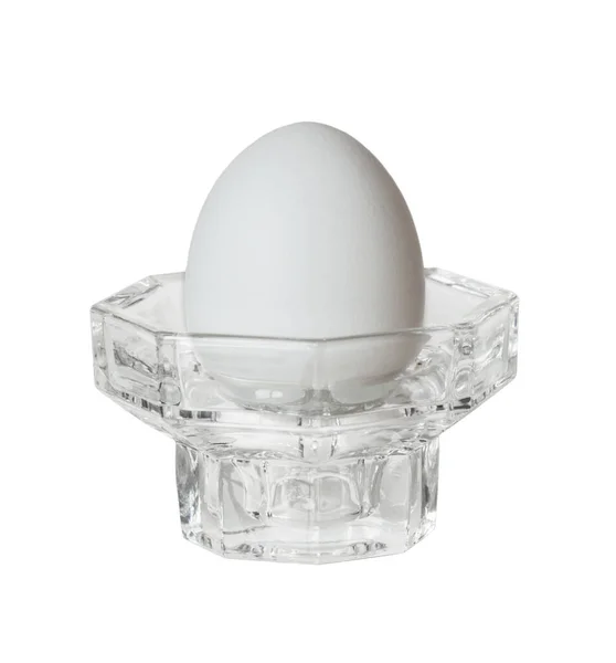 White Chicken Egg Crystal Stand Isolated White Background — Stock Photo, Image