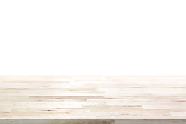 Ljus trä bordsskiva på vit bakgrund — Stockfoto