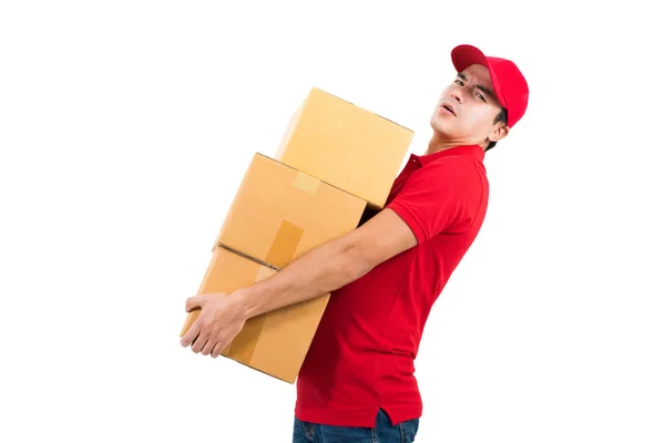 Entrega homem carregando caixas pesadas — Fotografia de Stock