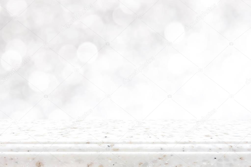 Stone countertop on bokeh white background