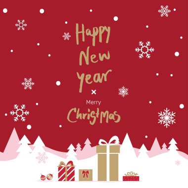 Kar taneleri ile mutlu yeni yıl ve mutlu Noeller kartı şablonu