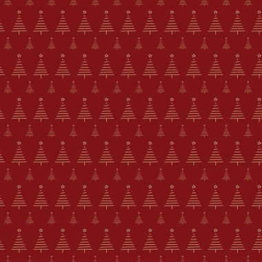 Kırmızı arka planda yıldızlı Noel ağacı deseni hediye paketleme kağıdı için