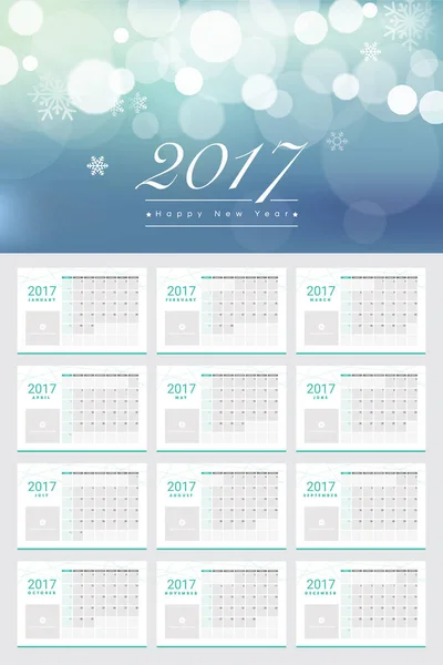 Frohes neues Jahr 2017 Kalender, 12 Monate eingestellt — Stockvektor
