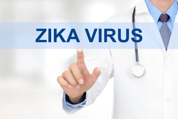Doctor hand touching ZIKA VIRUS tab on virtual screen