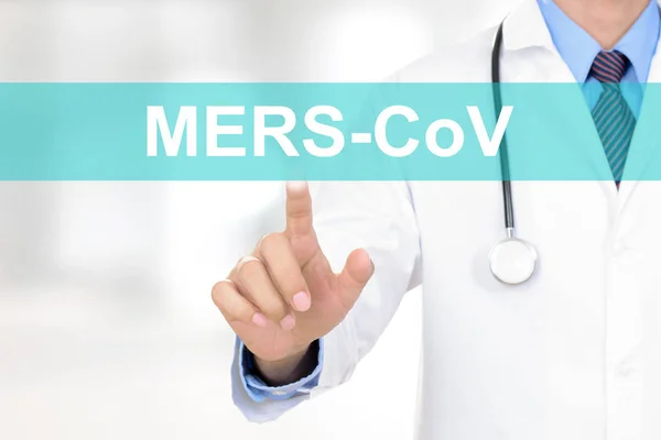 Doctor hand touching MERS-CoV tab on virtual screen