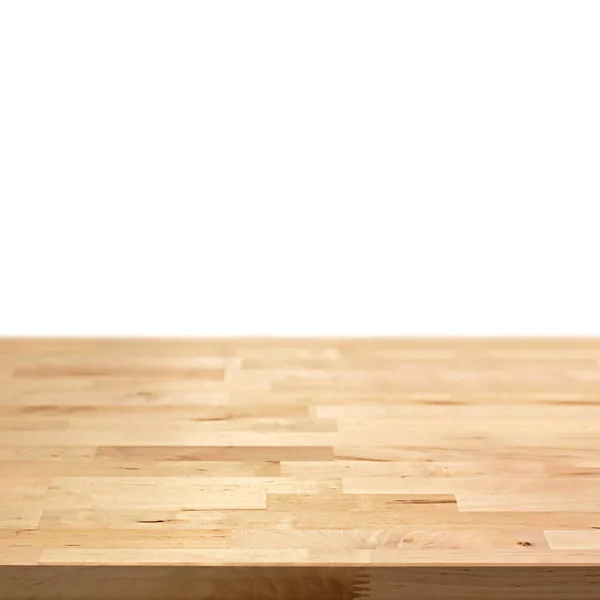 Tampo da mesa de madeira isolado no fundo branco — Fotografia de Stock