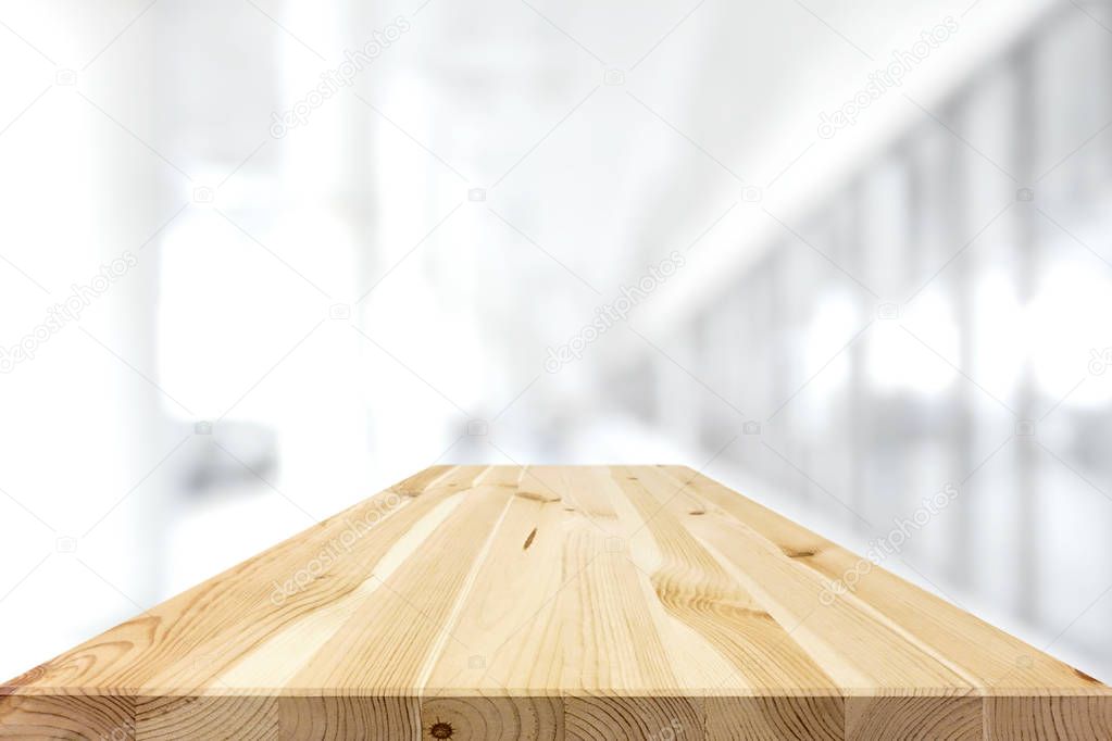 Natural pattern wood table top on white blur background