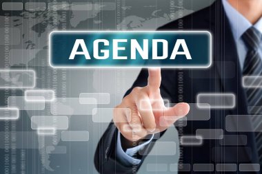 Sanal ekran butonuna gündem dokunmadan işadamı el