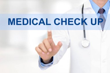 Doktor el tıbbi kontrol kadar sanal ekran tabelada dokunmadan
