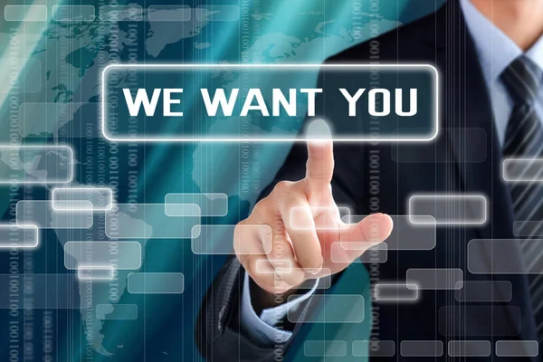 Businessman hand touching WE WANT YOU message on virtual screen — Stock Photo, Image