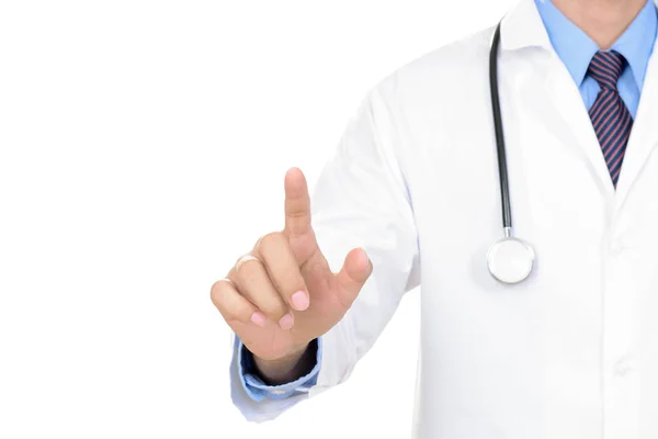 Lekarz rękę dotykając pustego ekranu wirtualnego — Zdjęcie stockowe