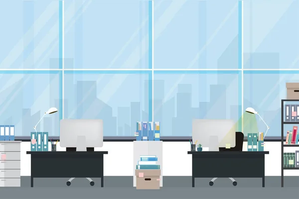Intérieur de bureau avec ordinateurs, meubles et documents — Image vectorielle