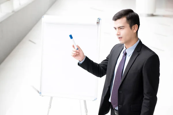 Jonge zakenman die een presentatie geeft — Stockfoto