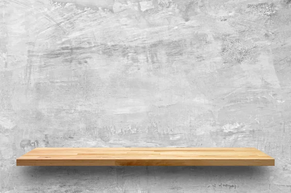 Empty wood shelf on bare concrete wall background — Stock Photo, Image