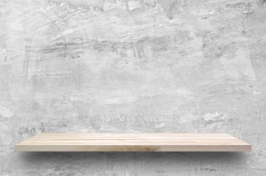 Çıplak beton duvar arka plan boş ahşap raf