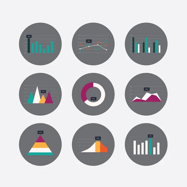 Colorful graph and chart vector icon set — Stock Vector