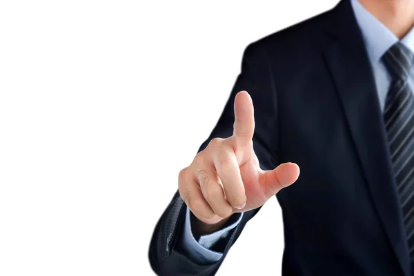 Üzletember kéz mutató üres virtuális képernyőn — Stock Fotó
