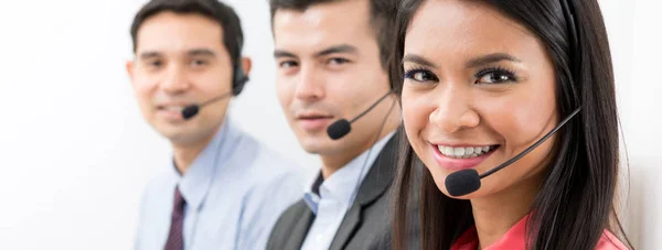 Equipo Del Centro Llamadas Telemarketing Servicio Cliente Pancarta Panorámica — Foto de Stock