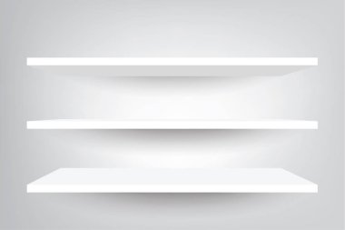 Boş beyaz ışık gri arka plan üzerinde raflar