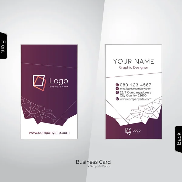 現代の白と紫の縦型ビジネス カード抽象的な線ポリゴン — ストックベクタ