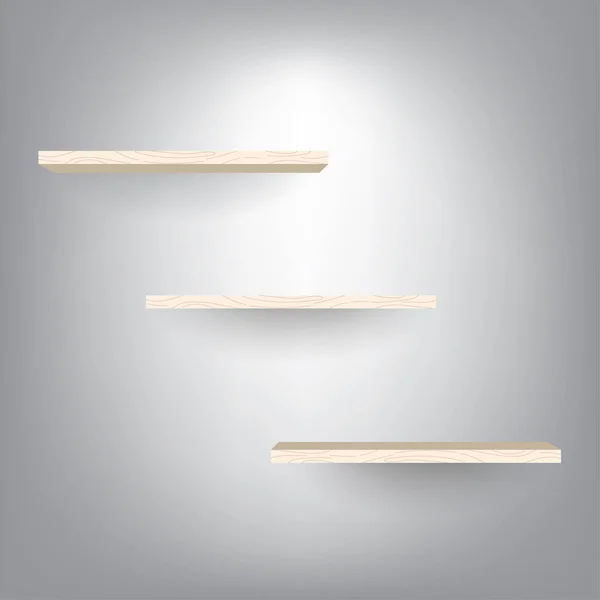 Wood shelves on gradient light gray background — Stock Vector